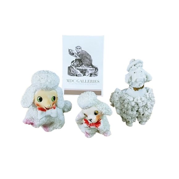 Poodle Dog Figurines Spaghetti Hair 1 Older Dog 2 Playful French Poodles - Picture 1 of 10